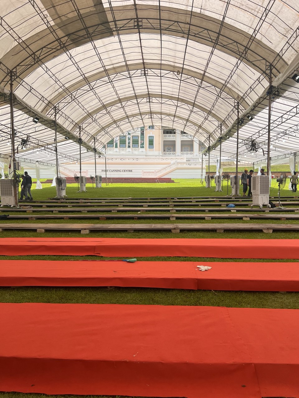 big tentage with platform steps