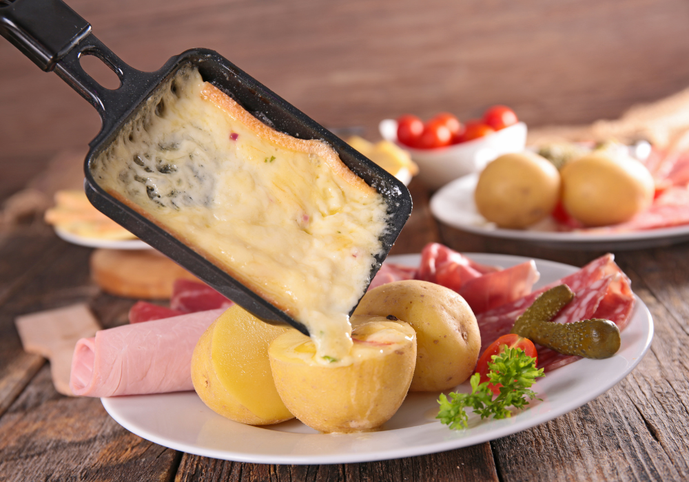 Raclette Cheese on Mini Potatoes